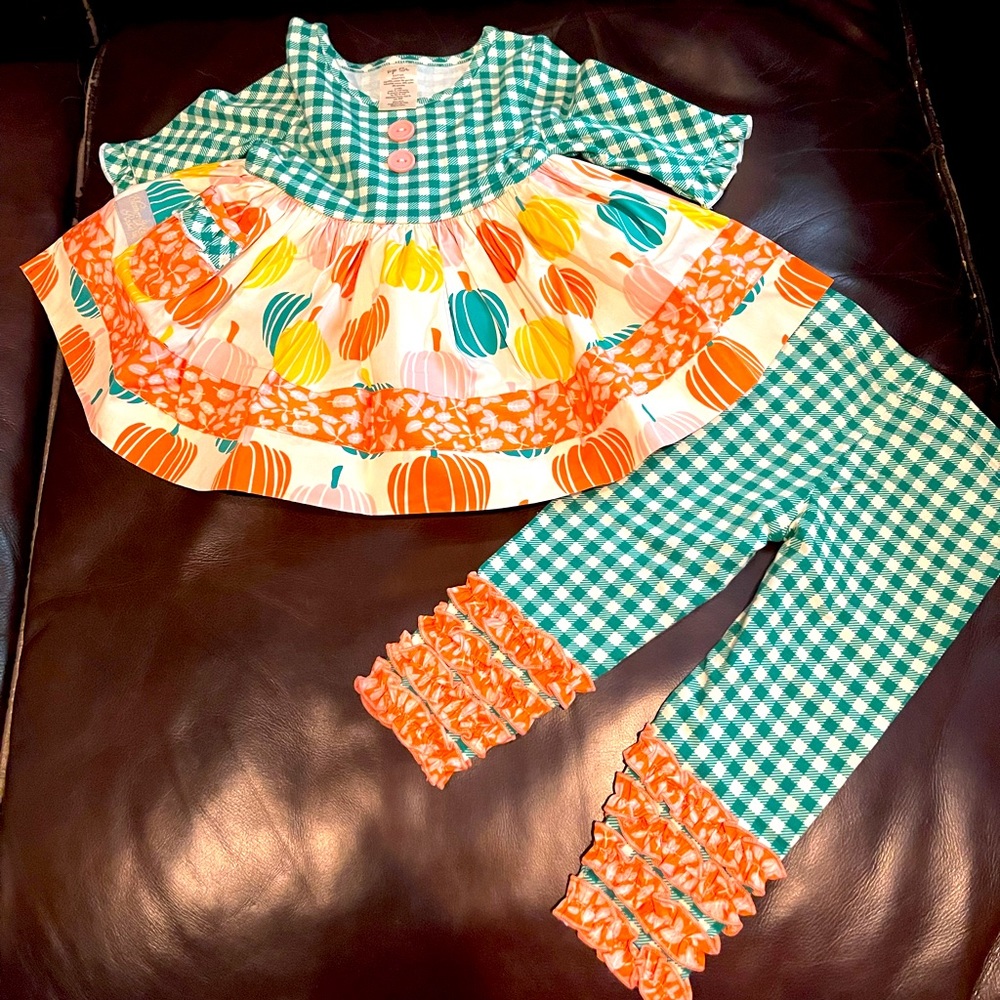 Eleanor Rose adorable pumpkin top with ruffle leggings.